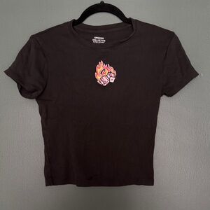 Black Graphic Crop Tee with Flaming Dice